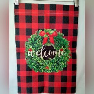 Boxwood Wreath Welcome Garden Flag Double Sided Fall Winter Decoration 12 x 18